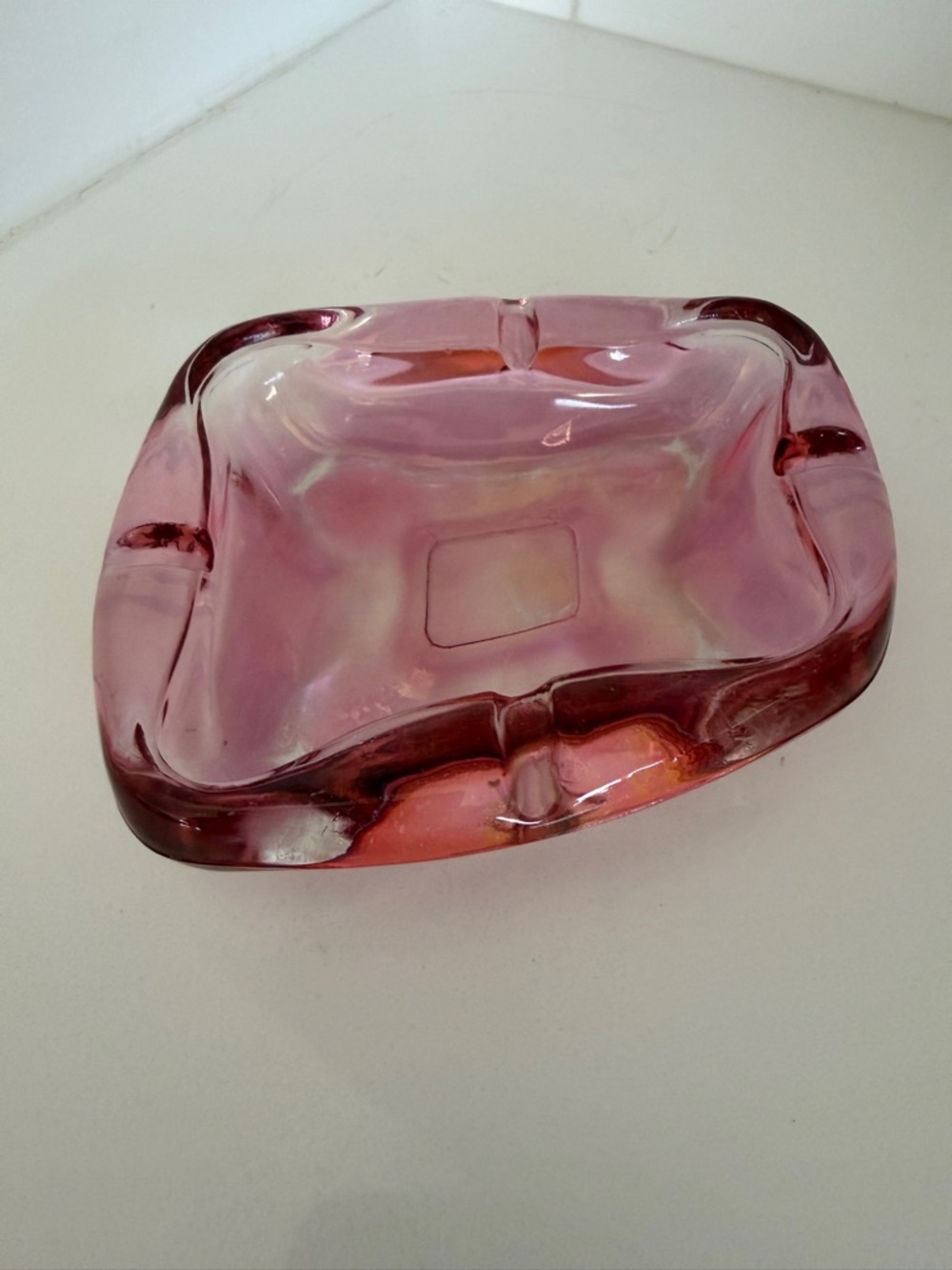 Vintage Pink Glass Decorative Ashtray-Unbranded
